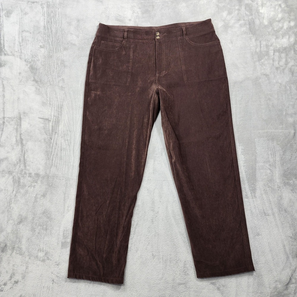 Vintage First Issue Pants Womens 16 Brown Microfiber Straight Leg Stretch Office